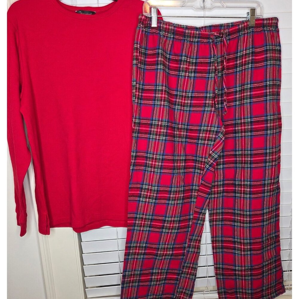 Pajamagram Womens Red Plaid Pajama Set LS Top Pants Cotton Flannel L Christmas